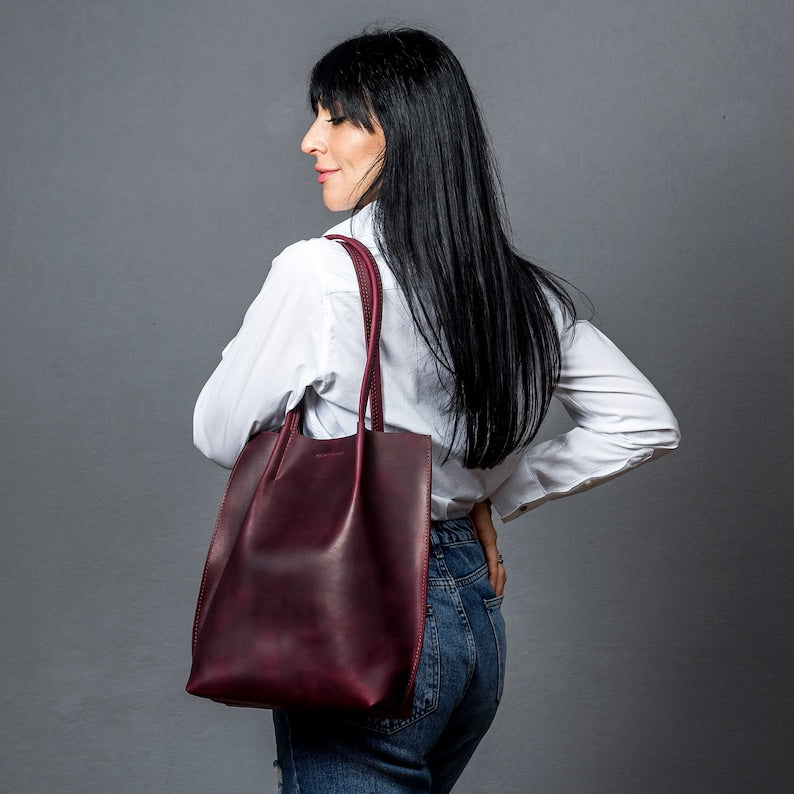 Tote leather bag, Cognac leather tote, Leather tote bag, Small tote bag, Woman shoulder bag, Gift for woman, Leather shopping bag, Gift