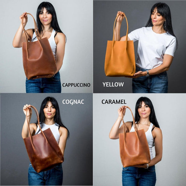 Tote leather bag, Cognac leather tote, Leather tote bag, Small tote bag, Woman shoulder bag, Gift for woman, Leather shopping bag, Gift