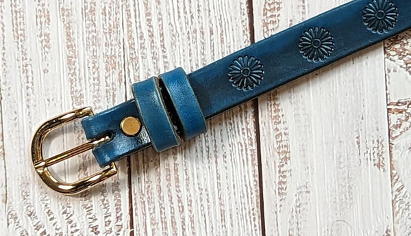 Handmade Italian Leather Belt: Women's Dress Belt, Floral Tooled, 1 inch