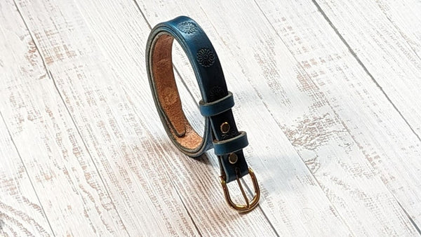 Handmade Italian Leather Belt: Women's Dress Belt, Floral Tooled, 1 inch