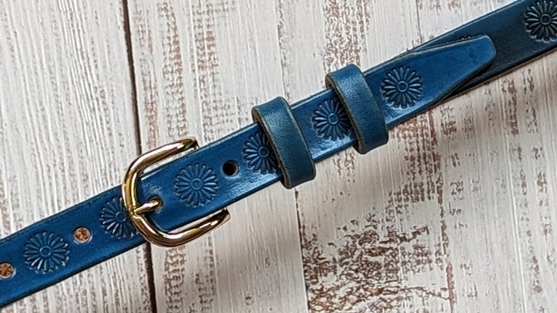 Handmade Italian Leather Belt: Women's Dress Belt, Floral Tooled, 1 inch