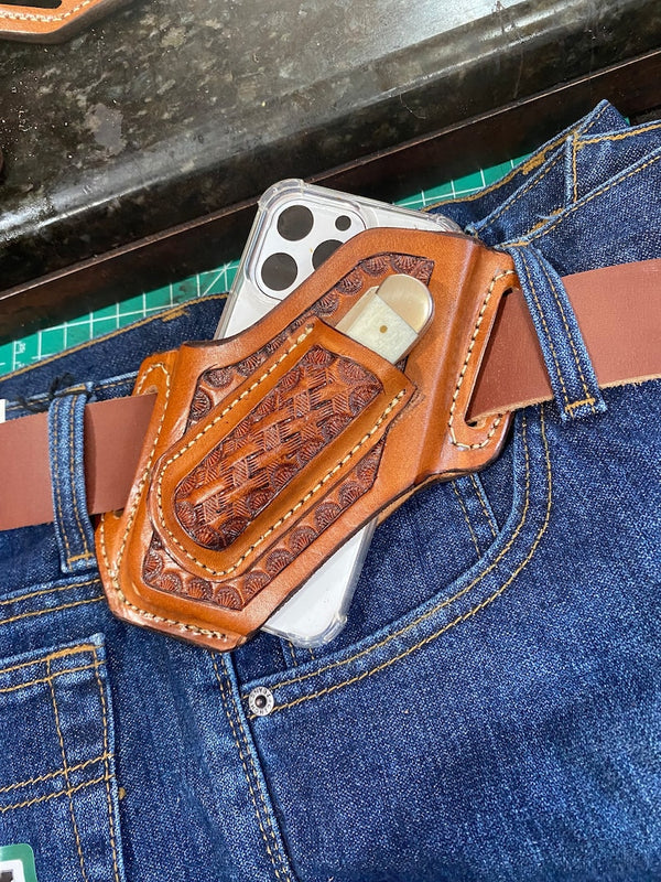 Custom leather cell phone/ trapper combo case