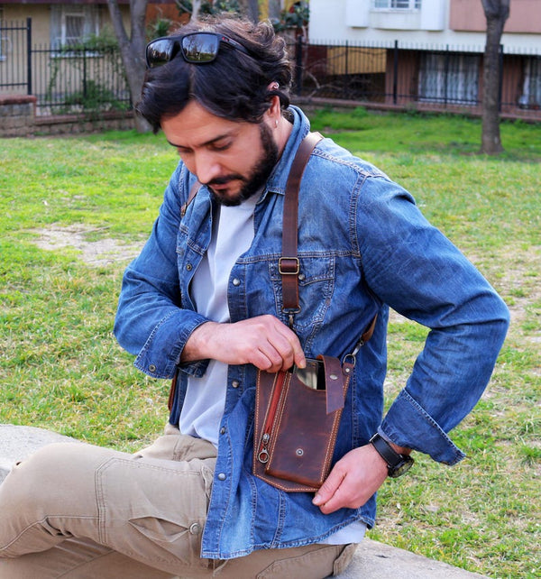 wearable leather bag, holster vest bag