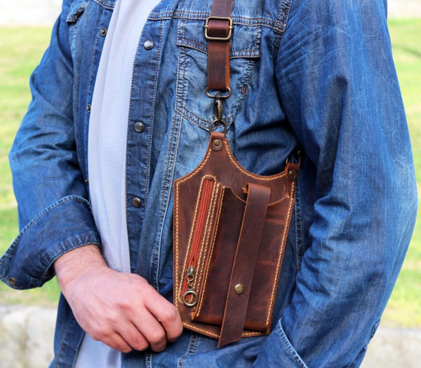 wearable leather bag, holster vest bag
