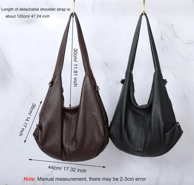 Soft Genuine Leather Hobo Tote Bag - Large Shoulder Bag