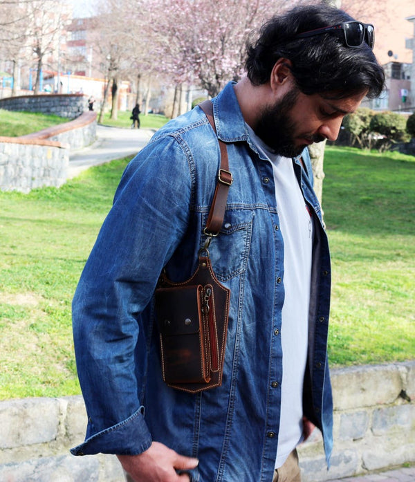 wearable leather bag, holster vest bag