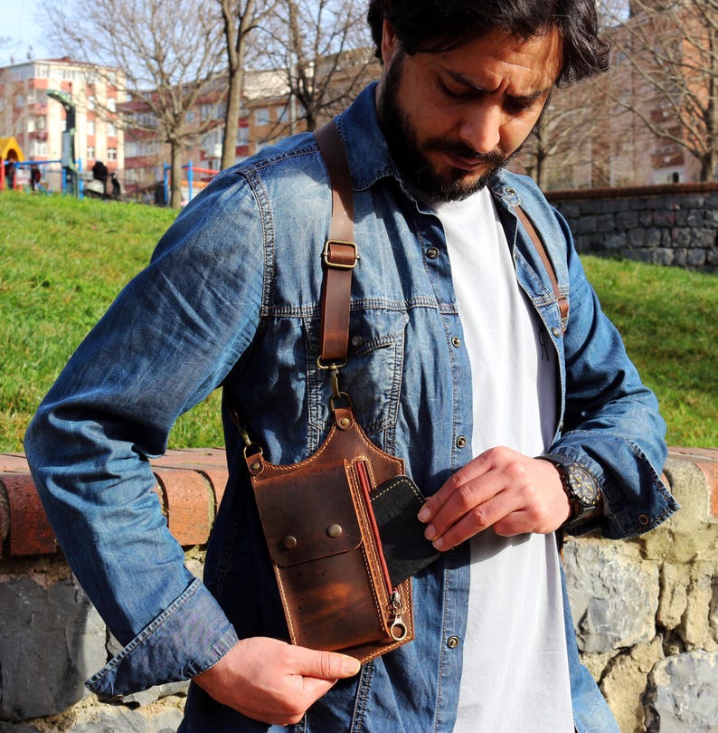 wearable leather bag, holster vest bag