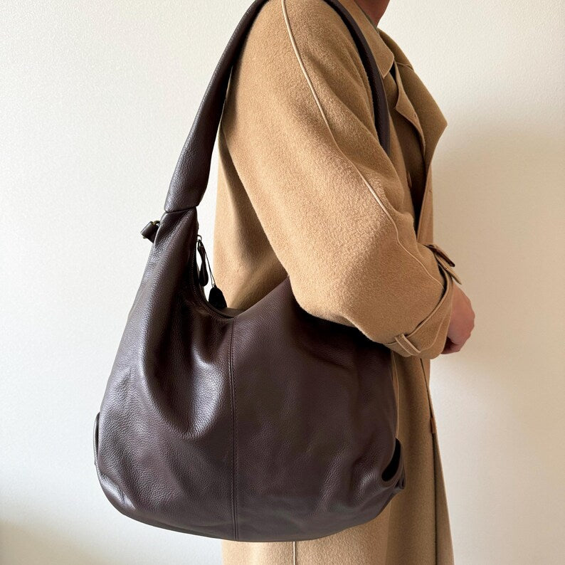 Soft Genuine Leather Hobo Tote Bag - Large Shoulder Bag