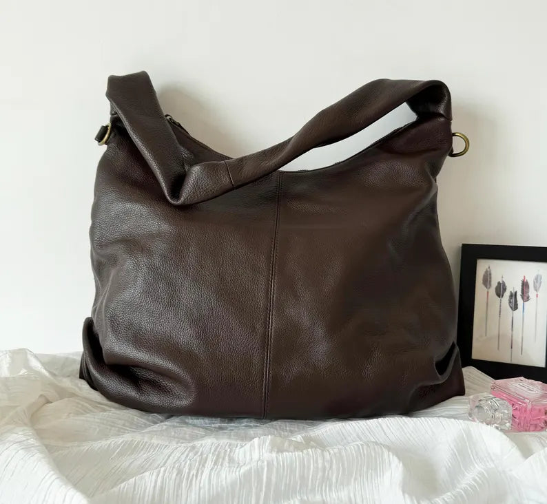 Soft Genuine Leather Hobo Tote Bag - Large Shoulder Bag