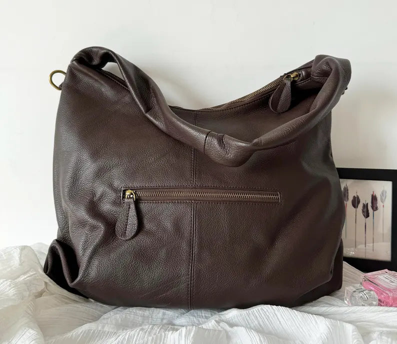 Soft Genuine Leather Hobo Tote Bag - Large Shoulder Bag