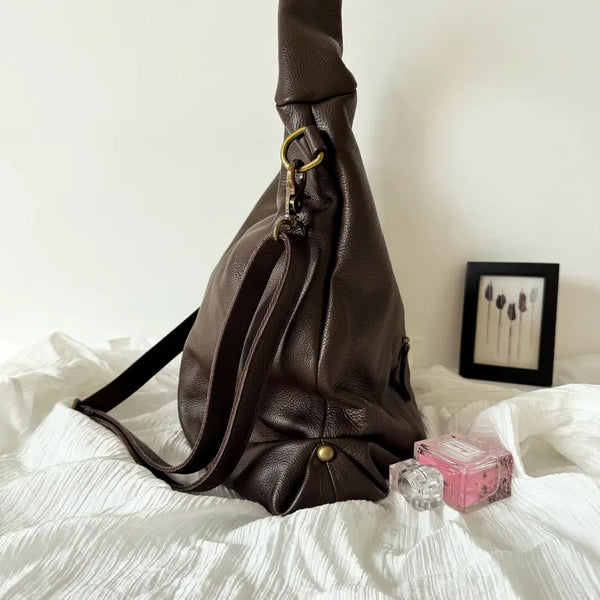 Soft Genuine Leather Hobo Tote Bag - Large Shoulder Bag