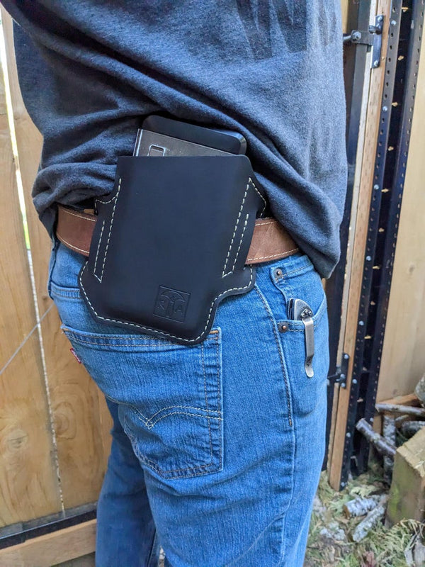 Slanted Leather Phone Holster, Leather phone case with belt loops, Pixel Samsung Kyocera iphone holster