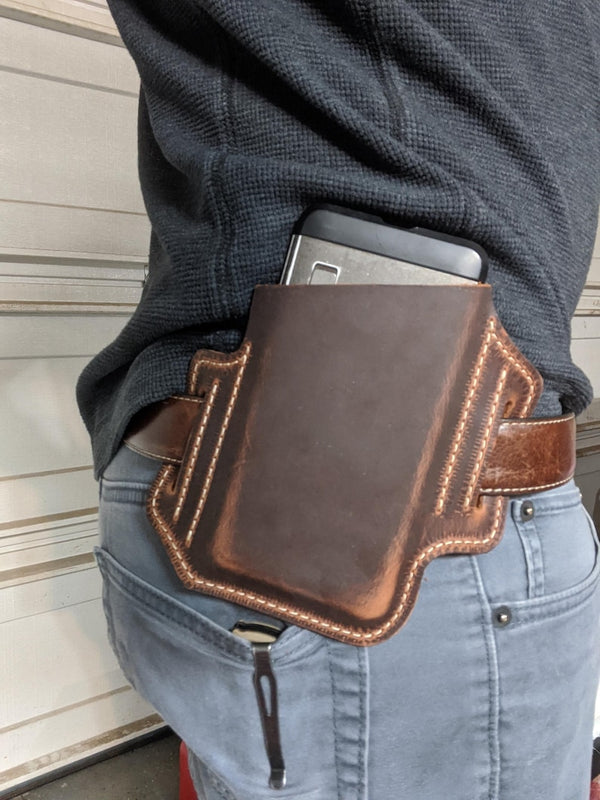 Slanted Leather Phone Holster, Leather phone case with belt loops, Pixel Samsung Kyocera iphone holster