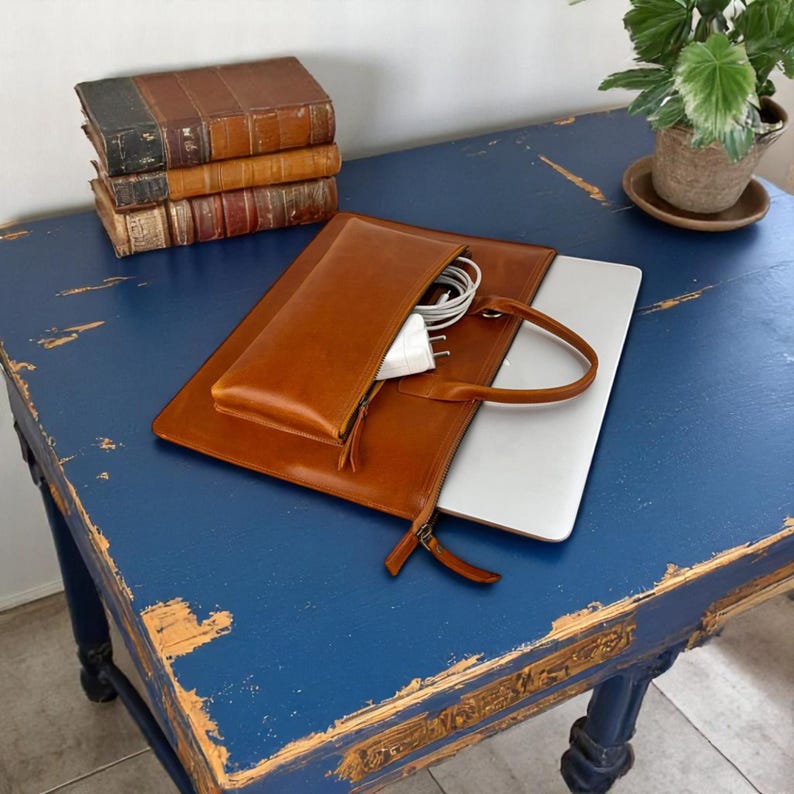 Personalized Leather briefcase laptop messenger bag leather satchel MacBook sleeve for 13 14 15 16 inches Mac Air pro M1 M2 M3 M4 office bag