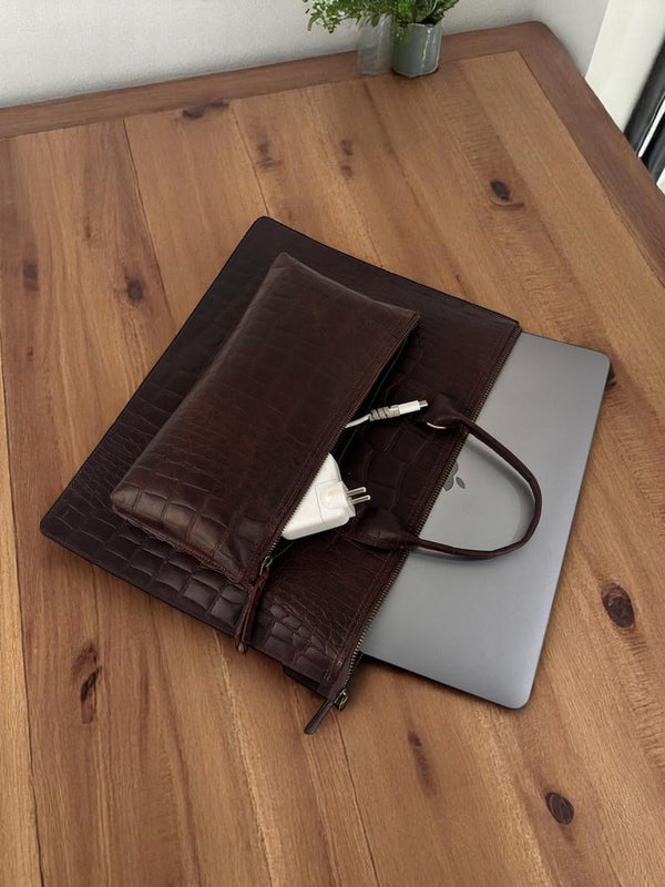 Personalized Leather briefcase laptop messenger bag leather satchel MacBook sleeve for 13 14 15 16 inches Mac Air pro M1 M2 M3 M4 office bag