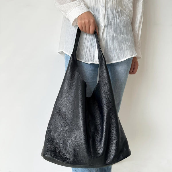 Soft Real Leather Hobo Bag, Slouchy Tote Shoulder Bag, Fits 13'' Laptop