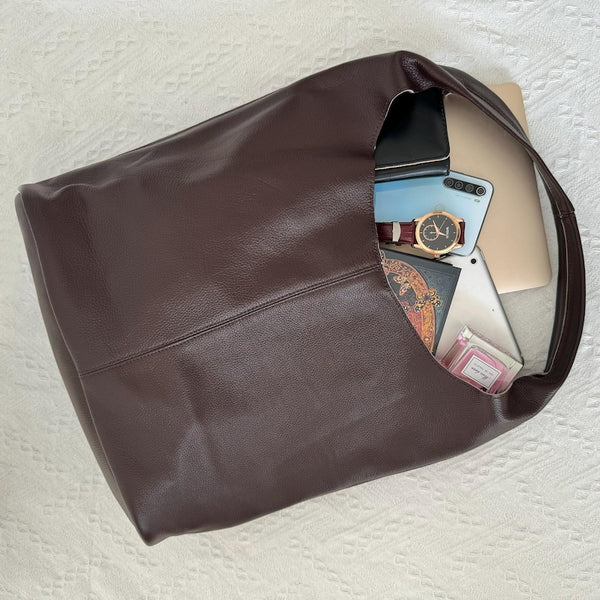 Soft Real Leather Hobo Bag, Slouchy Tote Shoulder Bag, Fits 13'' Laptop