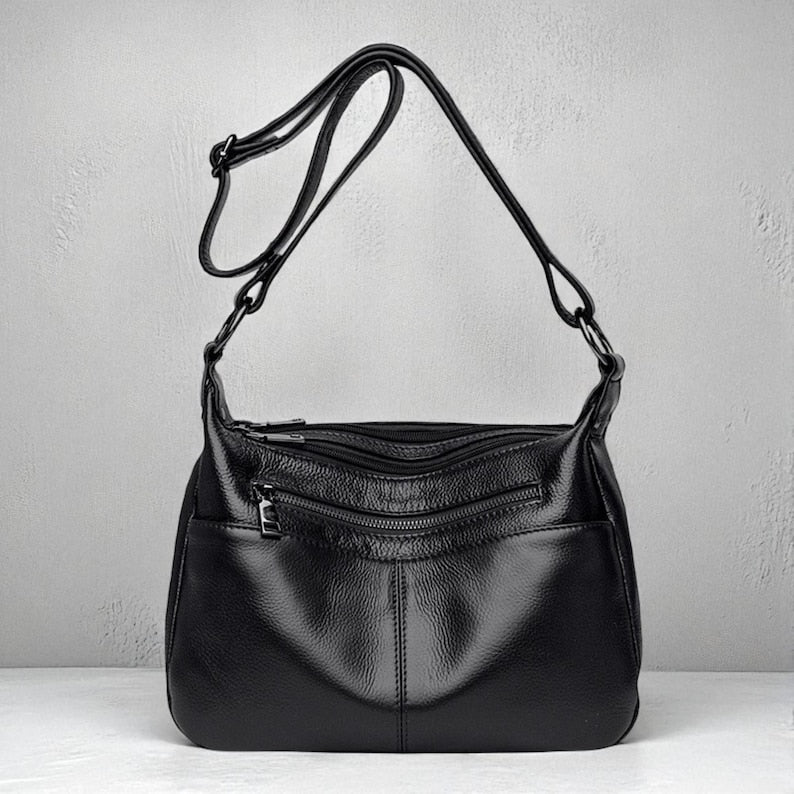Women's Genuine Cowhide Leather Bag: Ladies Classic Leather Shoulder Bag