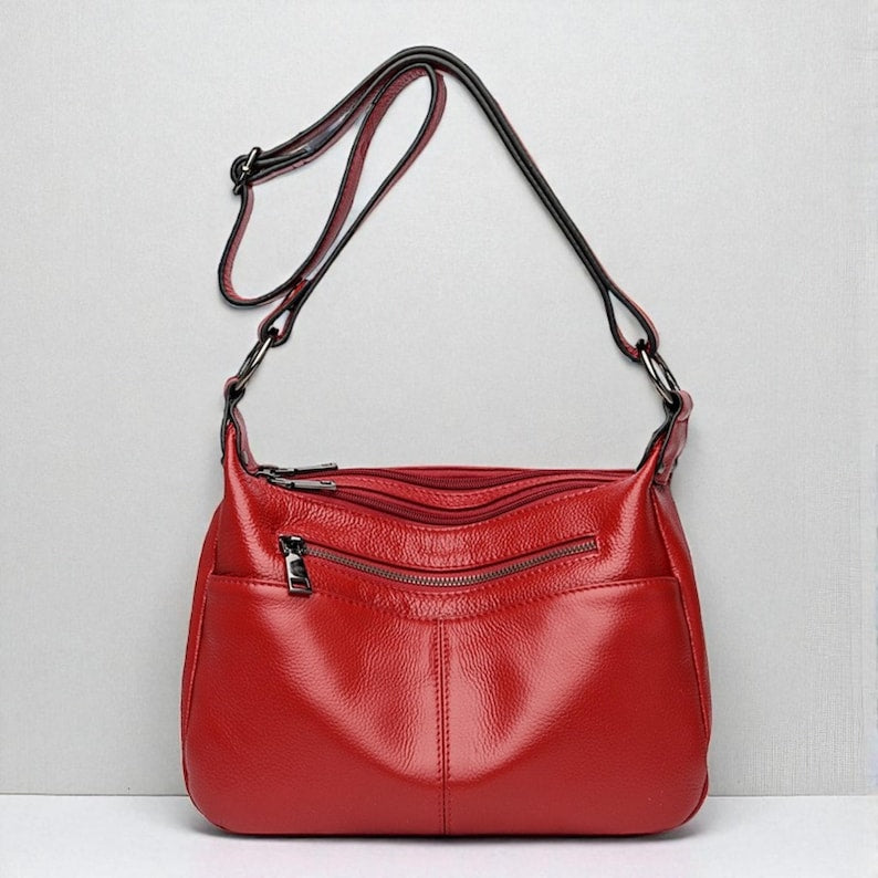 Women's Genuine Cowhide Leather Bag: Ladies Classic Leather Shoulder Bag