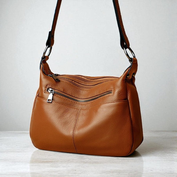Women's Genuine Cowhide Leather Bag: Ladies Classic Leather Shoulder Bag