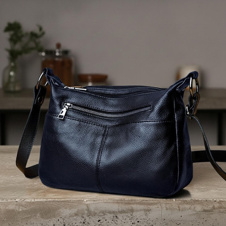 Women's Genuine Cowhide Leather Bag: Ladies Classic Leather Shoulder Bag
