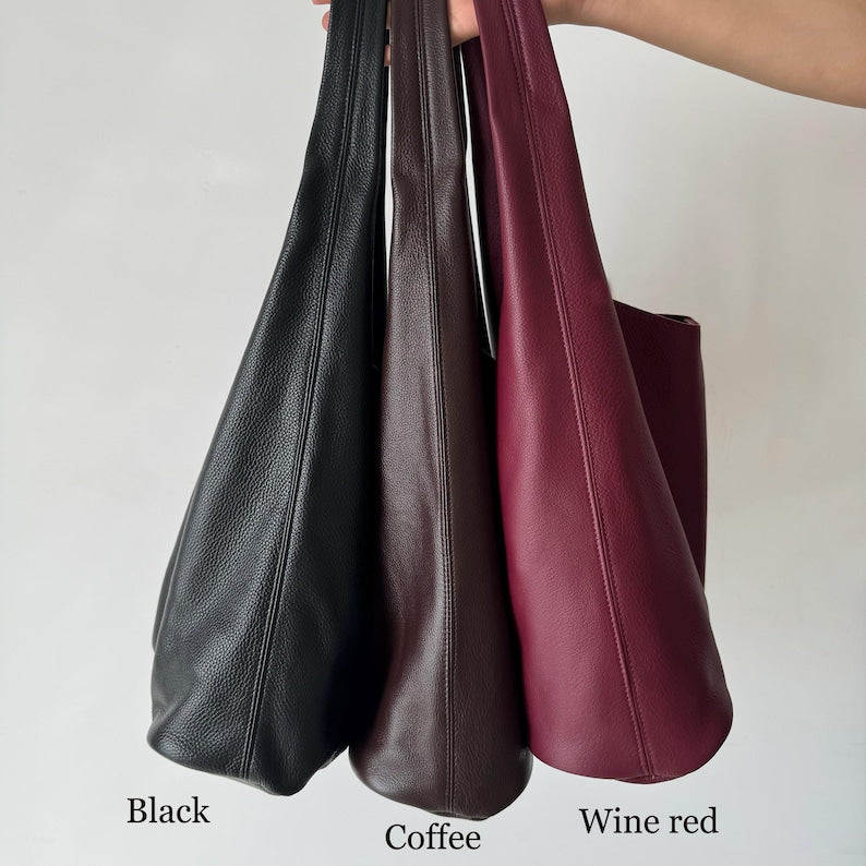 Soft Real Leather Hobo Bag, Slouchy Tote Shoulder Bag, Fits 13'' Laptop