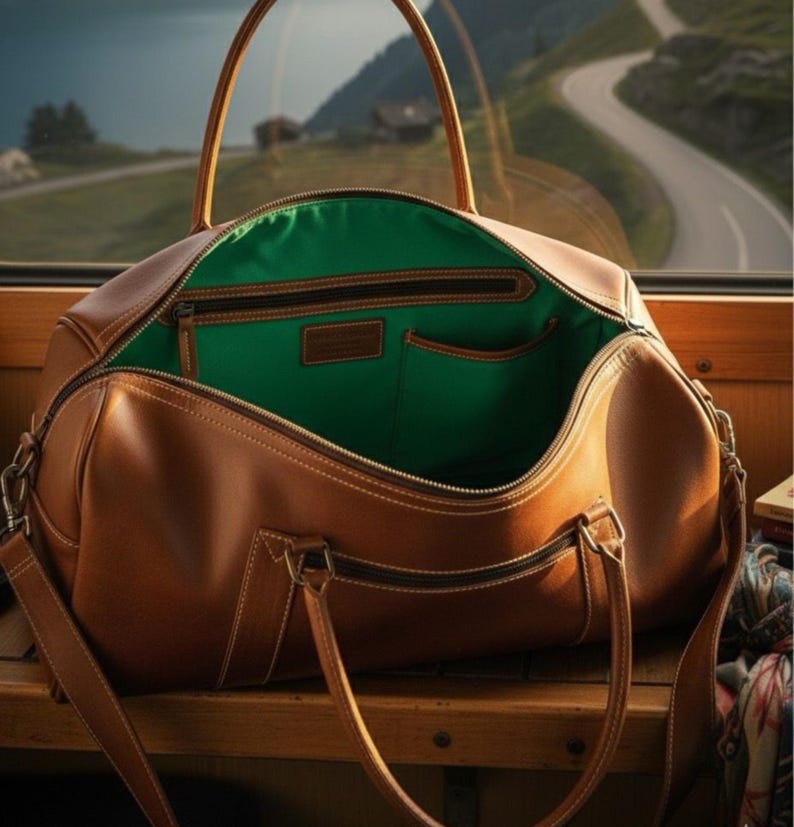 Leather Travel Duffel Bag – Women’s Weekender Tote with Shoulder strap