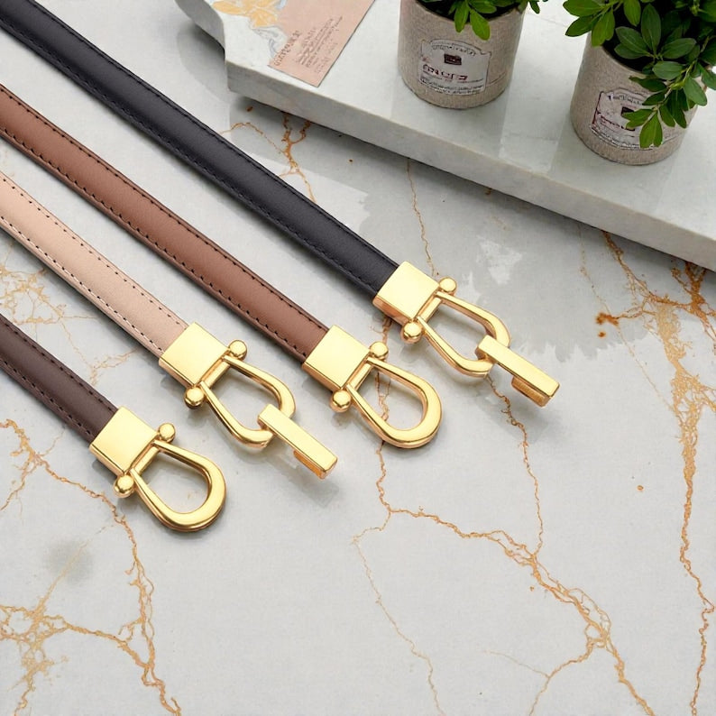 Vintage Minimalist Cowhide Leather Belt: Adjustable Genuine Leather Waist Strap for Blazers and Dresses