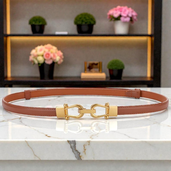 Vintage Minimalist Cowhide Leather Belt: Adjustable Genuine Leather Waist Strap for Blazers and Dresses