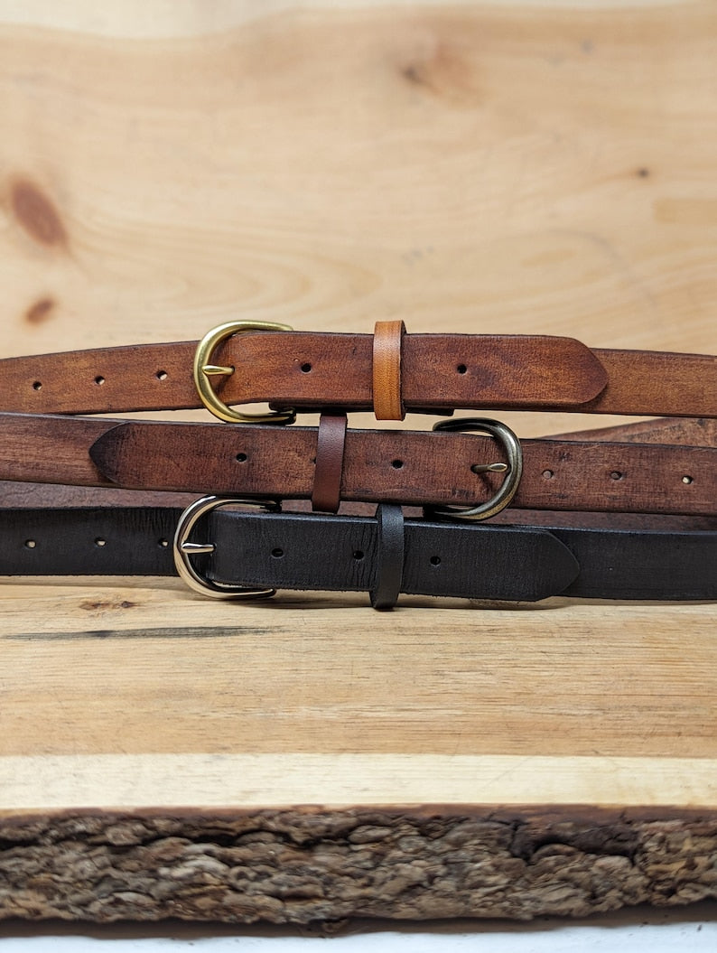 Handmade Full Grain, Cow Leather Belt: Customizable Buckle & Length, USA Made, 1