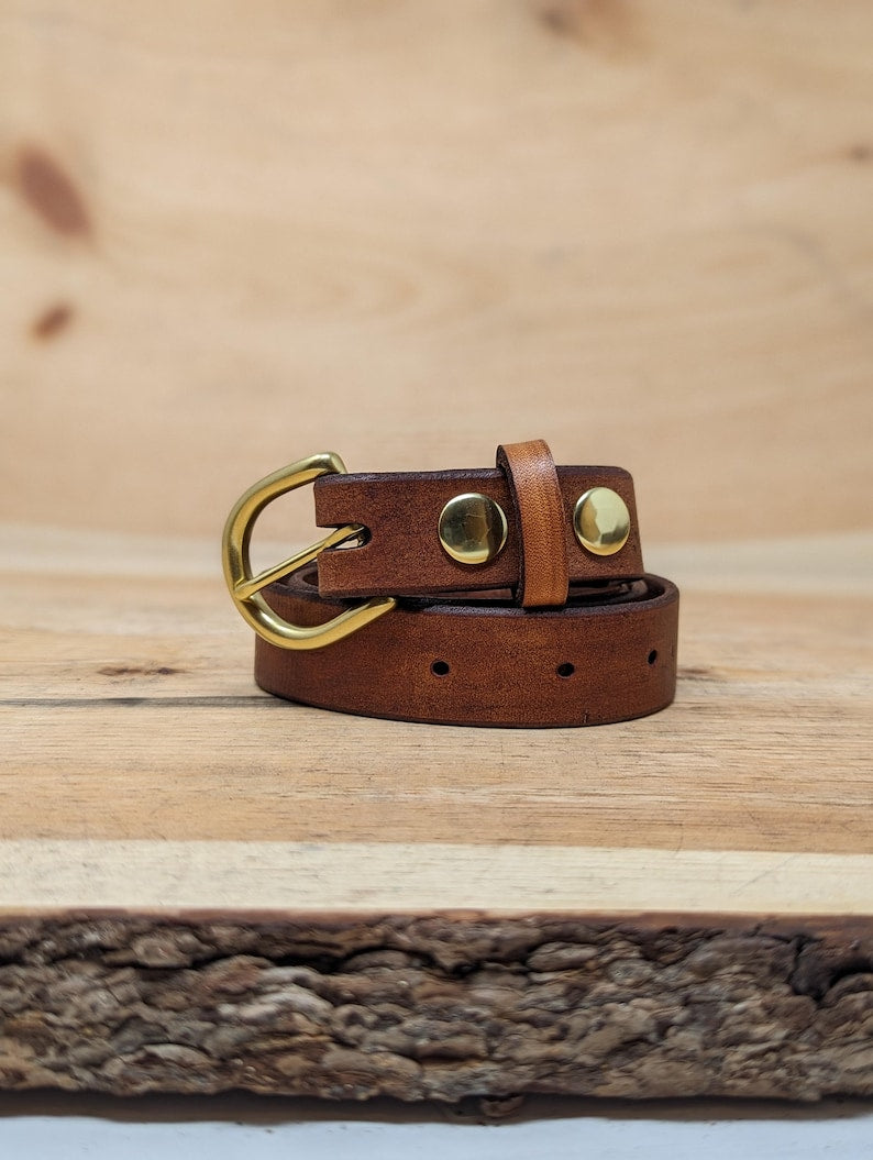 Handmade Full Grain, Cow Leather Belt: Customizable Buckle & Length, USA Made, 1