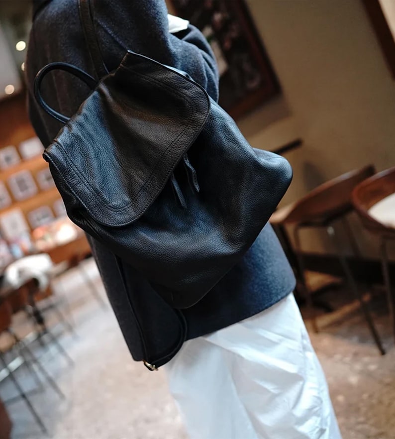 Genuine Leather Women Backpack: Handmade Large Size, Minimalist Pattern