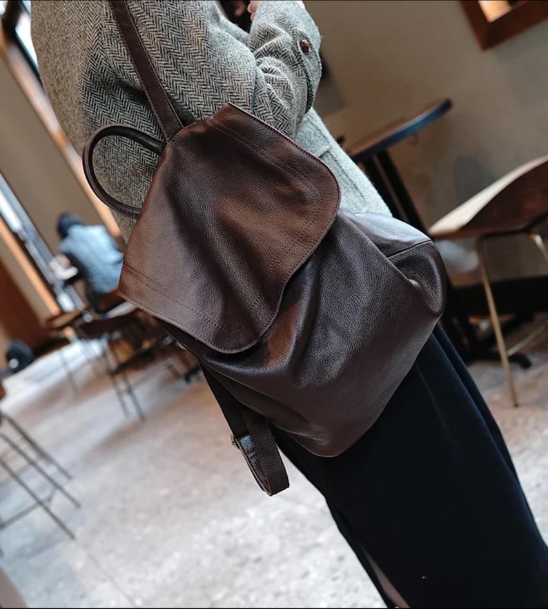 Genuine Leather Women Backpack: Handmade Large Size, Minimalist Pattern