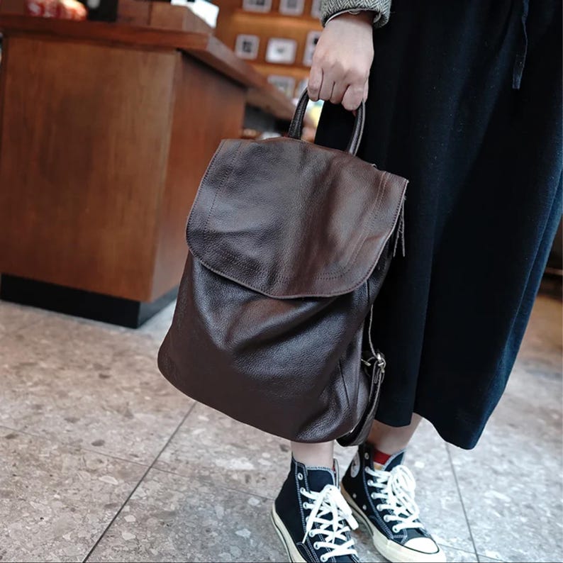 Genuine Leather Women Backpack: Handmade Large Size, Minimalist Pattern