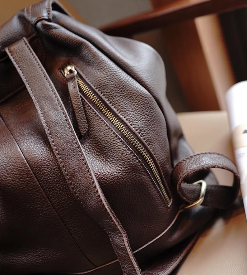 Genuine Leather Women Backpack: Handmade Large Size, Minimalist Pattern
