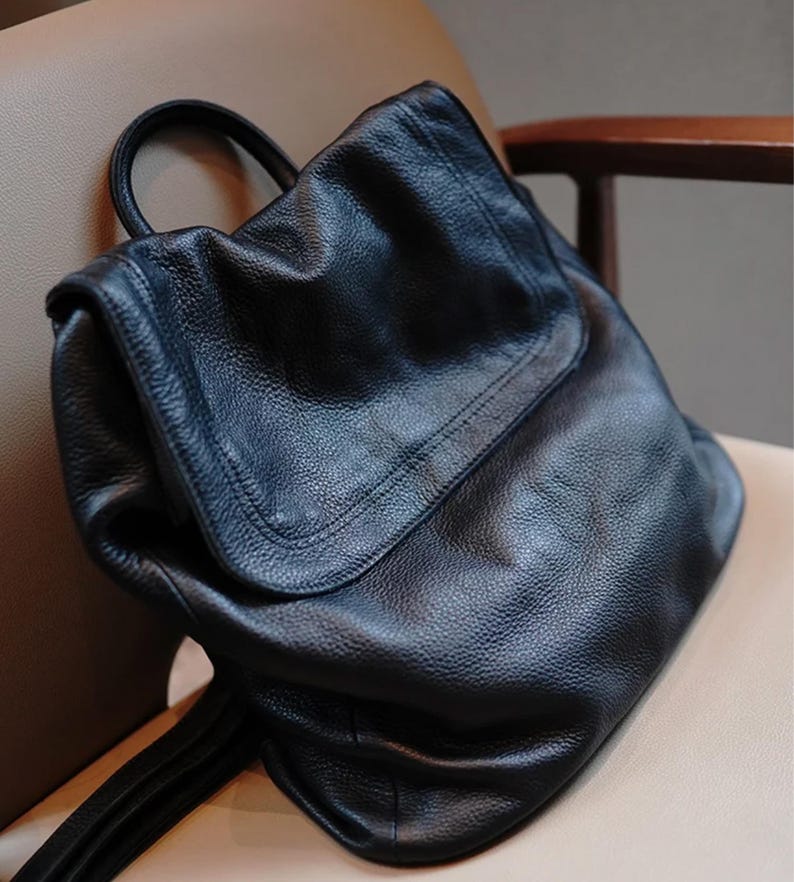 Genuine Leather Women Backpack: Handmade Large Size, Minimalist Pattern