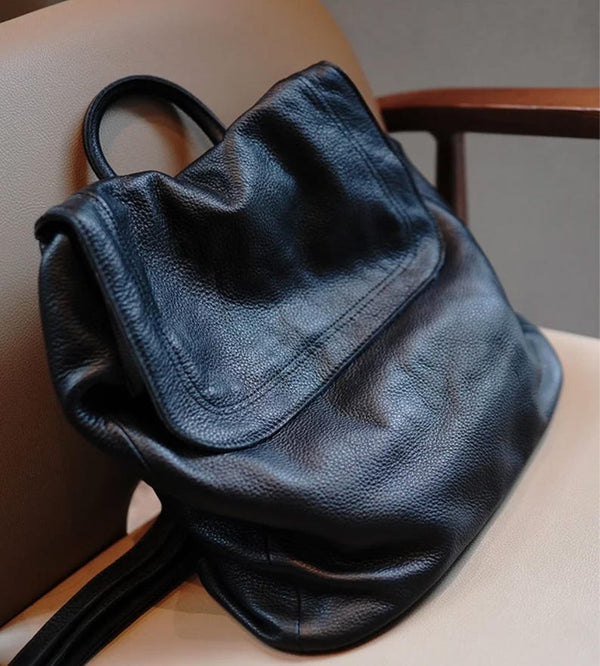 Genuine Leather Women Backpack: Handmade Large Size, Minimalist Pattern