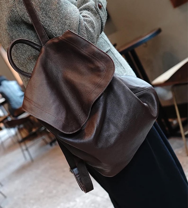 Genuine Leather Women Backpack: Handmade Large Size, Minimalist Pattern