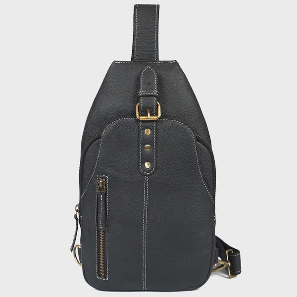 Full Grain Leather Sling Bag – Vintage Crossbody Backpack, Unisex Travel Shoulder Bag