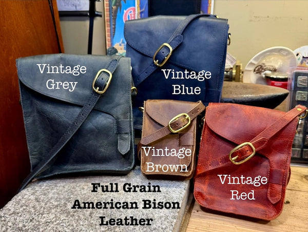Leather Crossbody Bag, Handmade Heritage Bison Satchel, Full Grain Leather, Made in USA
