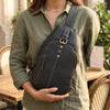 Full Grain Leather Sling Bag – Vintage Crossbody Backpack, Unisex Travel Shoulder Bag
