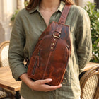 Full Grain Leather Sling Bag – Vintage Crossbody Backpack, Unisex Travel Shoulder Bag