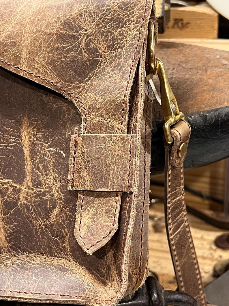 Leather Crossbody Bag, Handmade Heritage Bison Satchel, Full Grain Leather, Made in USA