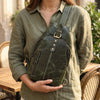 Full Grain Leather Sling Bag – Vintage Crossbody Backpack, Unisex Travel Shoulder Bag