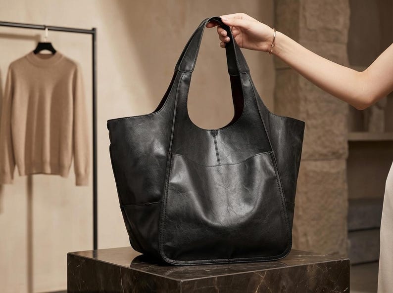 Leather Tote Bag For Women, Shoulder Tote Bag Leather, Casual Tote Bag For Everyday Use, Oversized Leather Tote Bag, Opened Leather Tote Bag