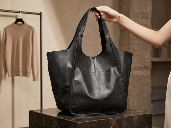 Leather Tote Bag For Women, Shoulder Tote Bag Leather, Casual Tote Bag For Everyday Use, Oversized Leather Tote Bag, Opened Leather Tote Bag