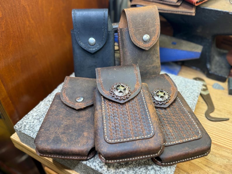 Handmade Leather Phone Case, Belt Holster, Buffalo Full Grain Leather, Made in USA