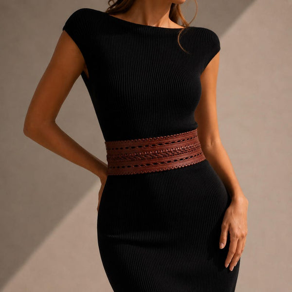 Full Grain Leather Waist Belt, Woven Corset Belt for Dress, Wide Boho Leather Wrap Belt, Statement Waist Cincher, Minimalist Designer Belt