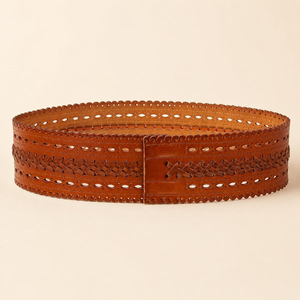 Full Grain Leather Waist Belt, Woven Corset Belt for Dress, Wide Boho Leather Wrap Belt, Statement Waist Cincher, Minimalist Designer Belt