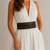 Full Grain Leather Waist Belt, Woven Corset Belt for Dress, Wide Boho Leather Wrap Belt, Statement Waist Cincher, Minimalist Designer Belt